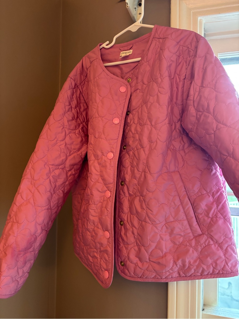 J. Crew Factory Crecuts Pink Quilted Button-Front Jacket size L girl